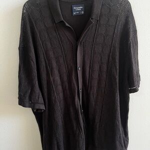 Abercrombie & Fitch Mens Knit Polo Sweater Black Crochet Geometric Textured XXL